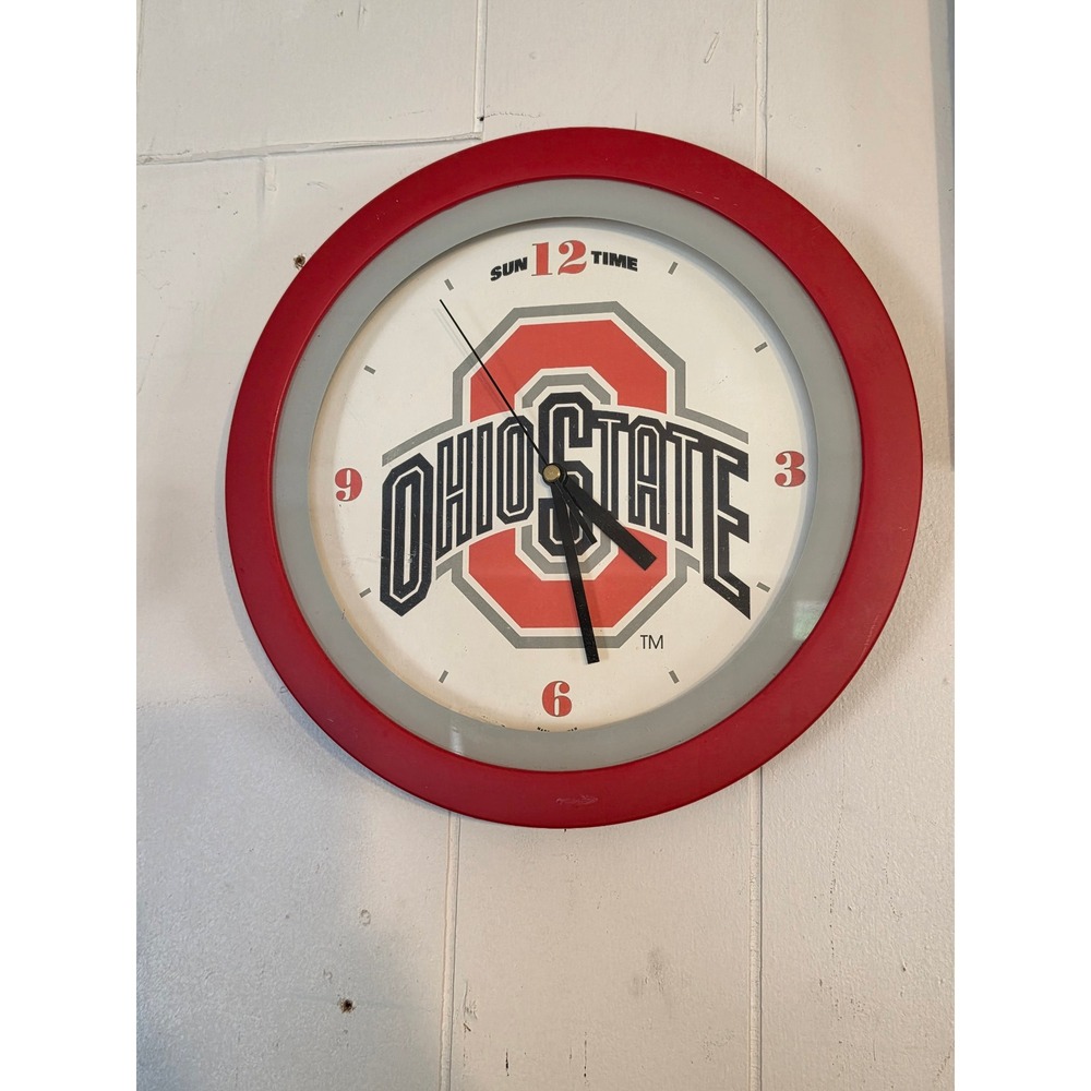 Ohio State Buckeyes Wall Clock Red Gray Sun Time NCAA Collegiate Decor Logo